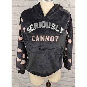 Cold Crush Juniors Plush Hoodie Seriously Cannot Black Pink Hearts Size M